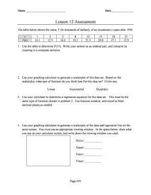 Fillable Online Name Date Lesson 12 Assessment The table below shows ...