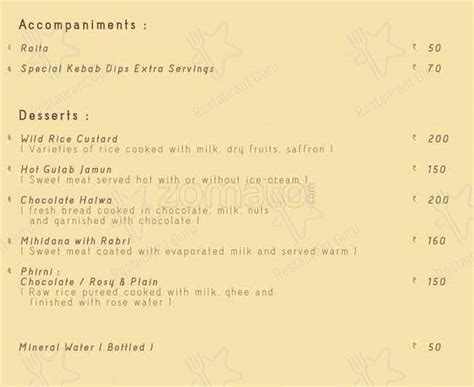 Menu at Wild Rice, Kolkata