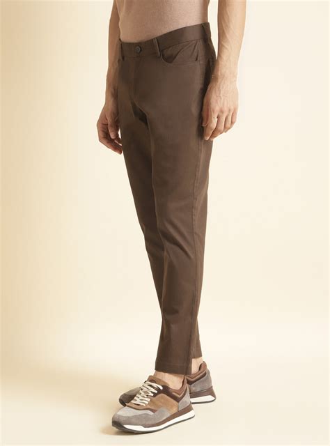 Buy Brown Mahogany Twill Chino | Casual Brown Solid Trousers for Men ...