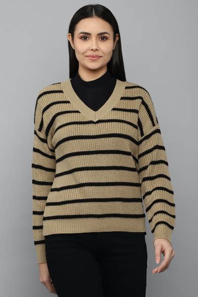 Buy Women Brown Striped V Neck Casual Sweater Online - 751530 | Allen Solly