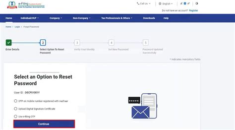 Reset Your Password User Manual | Income Tax Department