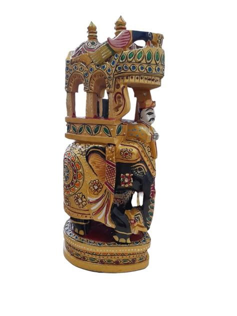 10" Handmade Wooden Painted Ambari Elephant / Showpiece for Home Decor ...