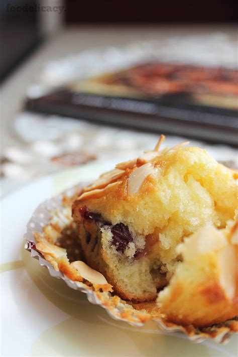 Almond Cherry Muffins with Toasted Almond Flakes | Foodelicacy