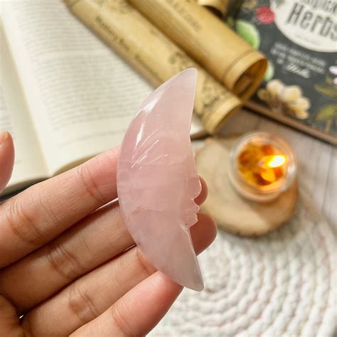 Rose Quartz Crescent Moon Crystal Carving | Stone of Love & Self Love ...