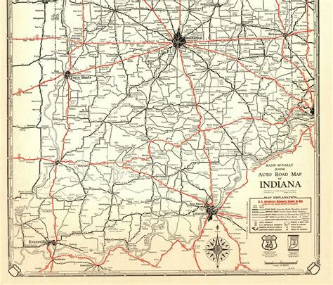 1932 Antique INDIANA State Map Vintage Map Of Indiana ROAD MAP Poster ...
