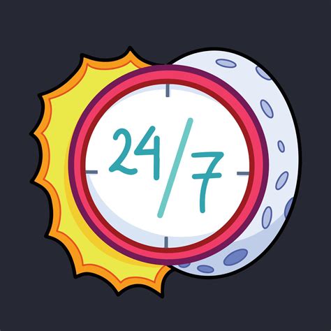 Time red clock hours repeat 24 7 twenty four seven day and night vector ...