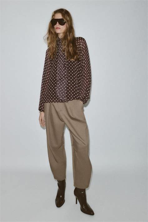 POLKA DOT BLOUSE WITH BOW - Brown / Ecru | ZARA India