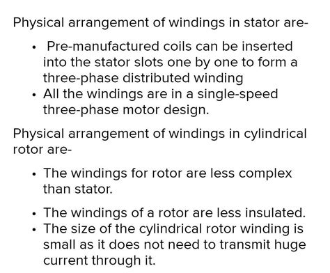Physical arrangement of windings in stator and cylindrical rotor; slots ...