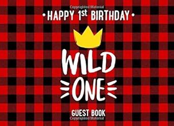 Happy 1st Birthday Wild One Guest Book: Buffalo Plaid Party Message ...