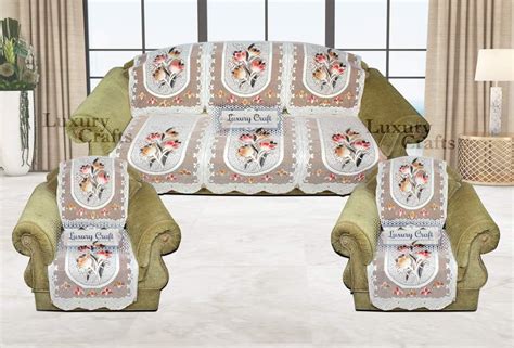 LUXURY CRAFTS™ 5 Seater Velvet Quilt Fabric Plain Slip/Sofa and Chair ...