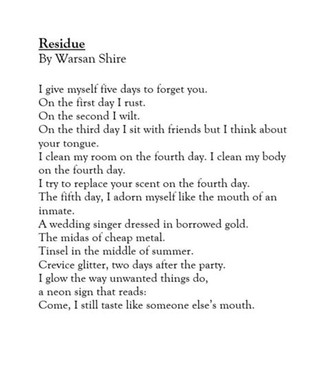 Residue- Warsan Shire [POEM] : r/Poetry