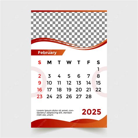 Monthly Calendar 2025 February Month Vector Template Download on Pngtree