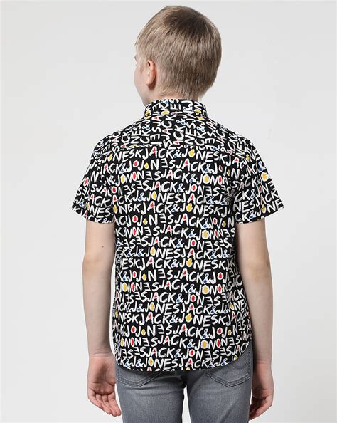Boys Black Logo Print Short Sleeves Shirt