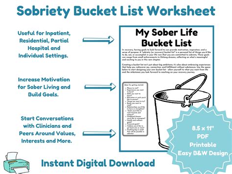 Sober Recovery Bucket List Addiction Counseling Group Therapy Worksheet ...