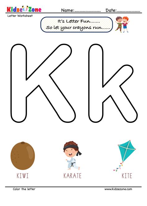 Letter K Coloring Worksheet - KidzeZone - Worksheets Library