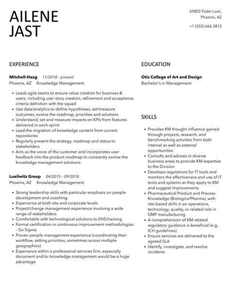 Knowledge Management Sample Resume 的图像结果