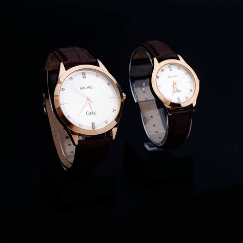 Brown Leather Strap Couple Wrist Watch
