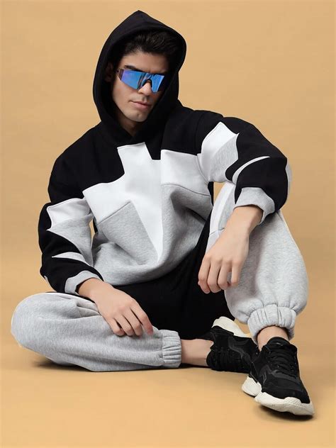 WD SWORD FLEECE COLORBLOCK CO-ORD BLACK GREY | Buy Online at Wearduds India