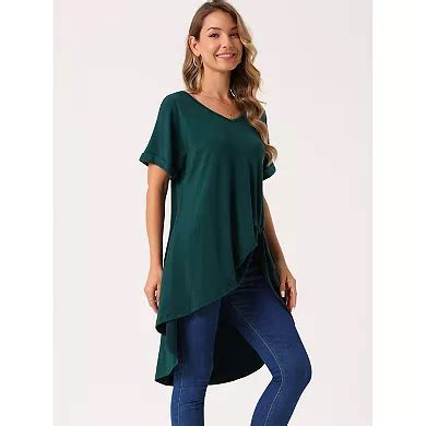 Women's Short Sleeve High Low Tops Waist Knot Asymmetrical Top V Neck ...