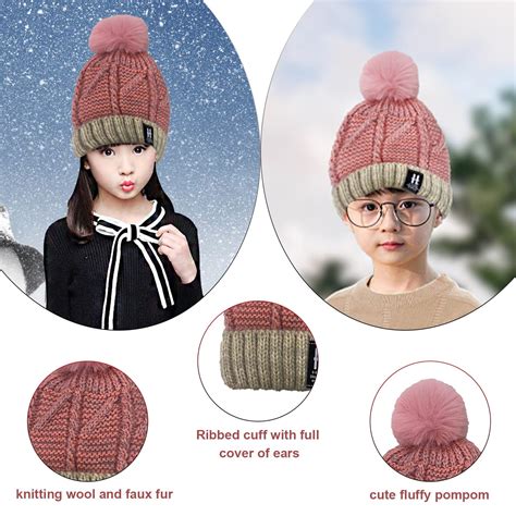 SYGA Women Winter Cap Wool Warm Cap Beanie Hat with Pom Pom Above 15 Y ...