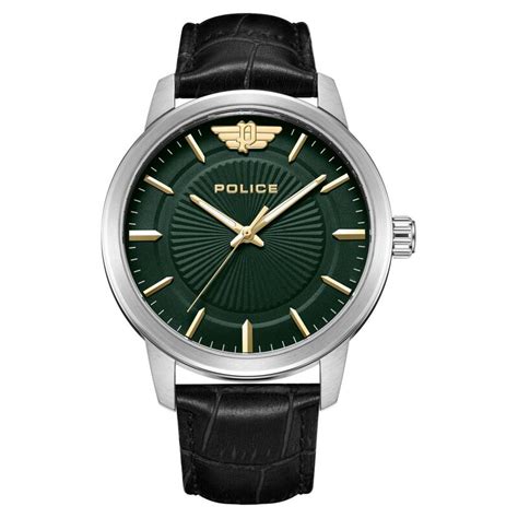 Buy Online Police Quartz Analog Green Dial Leather Strap Watch for Men ...
