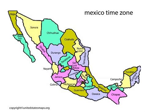 Mexico Time Zone Map | Printable Map of Mexico Time Zones