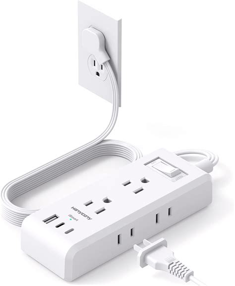 Amazon.com: Flat Plug Power Strip, HANYCONY Ultra Thin Extension Cord ...