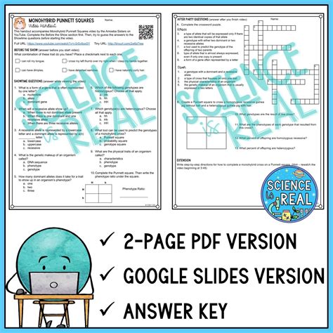 Monohybrid Punnett Squares Amoeba Sisters Video Handout - Science is ...
