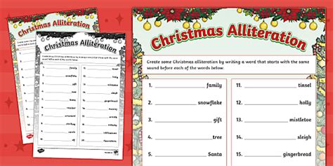 KS2 Christmas: Alliteration Worksheet - Twinkl