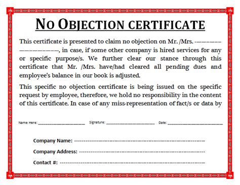 NOC Format | Free Word's Templates