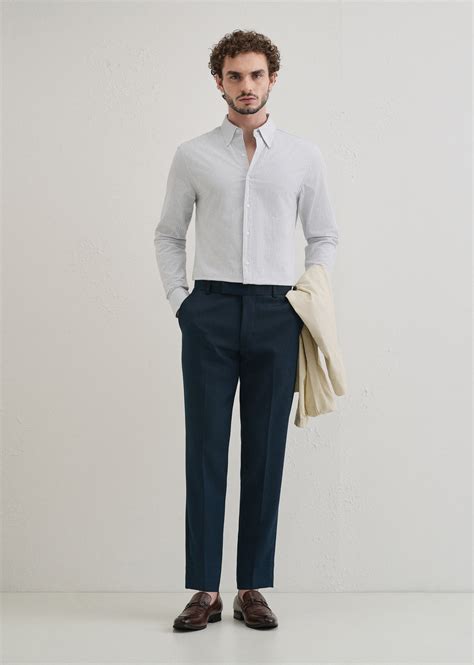 Light Blue Striped Cotton Linen Shirt