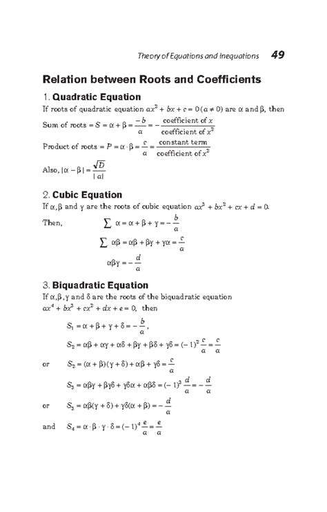 Mathematics notes-8 - Relation between Roots and Coefficients 1 ...