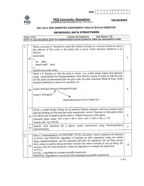 ESA Question Paper - Data Structures and its Applications - Studocu