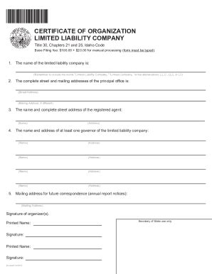 ID Certificate Of Organization Limited Liability Company 2018-2026 ...