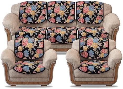 Cloth Fusion Velvet Digital Printed 5 Seater Sofa Cover | Floral Print ...