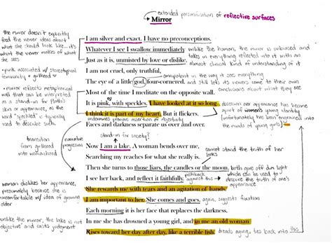 Mirror by Sylvia Plath | Annotated mirror poem text, Handwritten poem ...