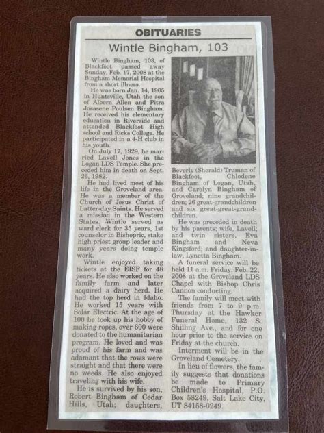 Wintle Bingham's Obituaries • FamilySearch