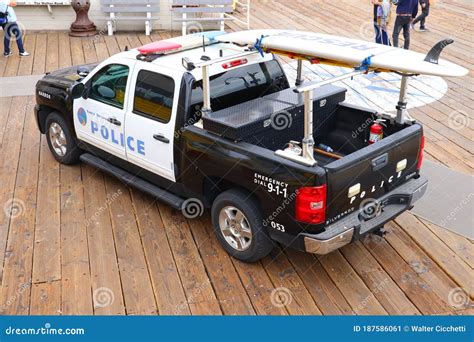 Police Car on Santa Monica Pier - Los Angeles, California Editorial Photo - Image of dock ...