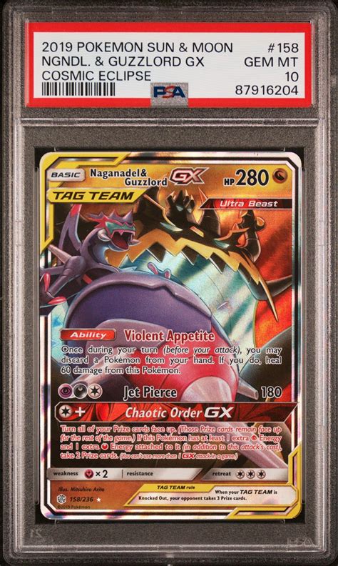 2019 Pokemon Sun & Moon Cosmic Eclipse 158 Naganadel & Guzzlord Gx PSA ...