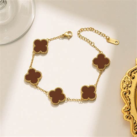 Buy Stainless Steel Gold Plated Brown Anti Tarnish Clover Bracelet For ...