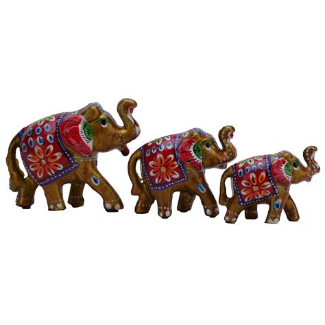 Buy Galaxy Handicraft Elephant 3 pcs showpiece Golden Marble Handicraft ...