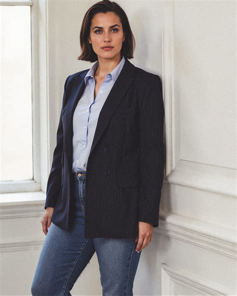 Pinstripe Navy Blazer with Light Blue Shirt and Denim | Sumissura