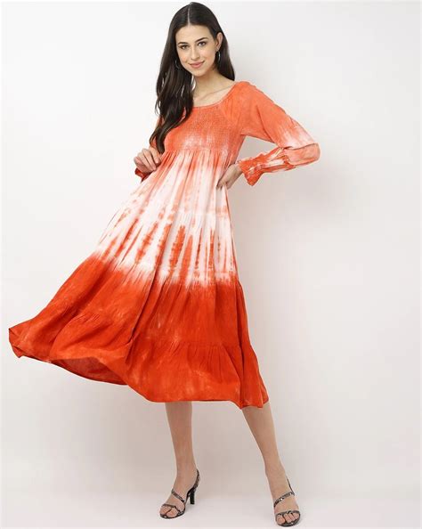 Tie & Dye Round-Neck Flared Dress – Sakura