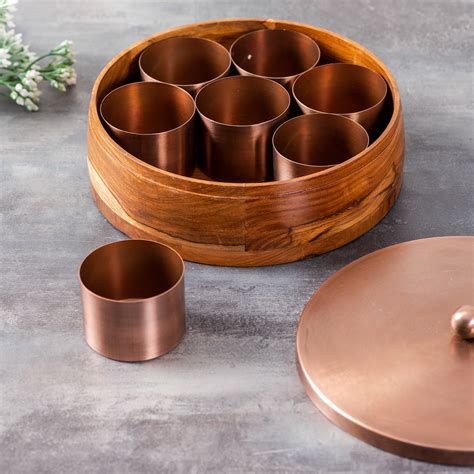 Buy Copper Classic Acacia Wood Masala Box Online at Best Price in India ...