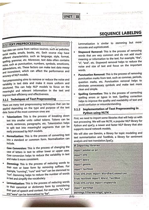 NLP (3) UNIT 3: Techniques for Text Preprocessing and Analysis - Studocu