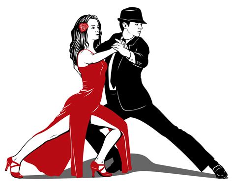 Argentine Tango. Dancing Pair. Woman in red dress, Man in black suit ...