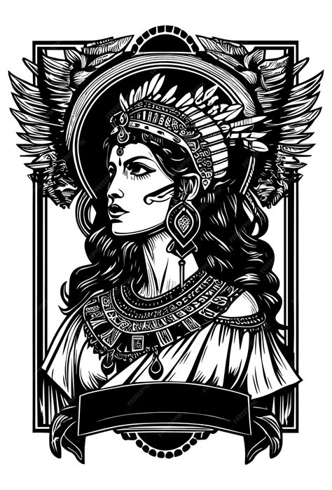 Premium Vector | Beautiful egyptian cleopatra symbol black and white hand drawn logo illustration