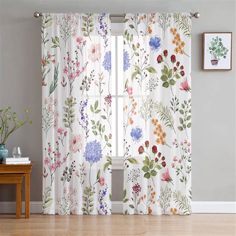 Dandelion Butterfly Flower Plant Tulle Sheer Curtains for Living Room ...