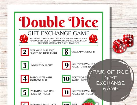 Double dice gift exchange game holiday gift exchange dice game white ...