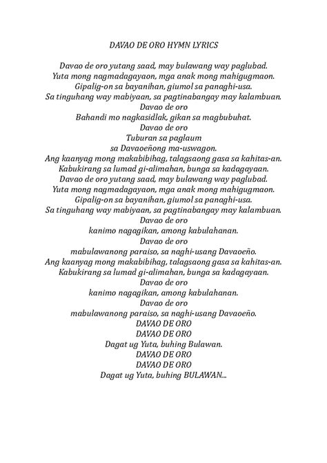 Davao de oro hymn - sad - DAVAO DE ORO HYMN LYRICS Davao de oro yutang ...